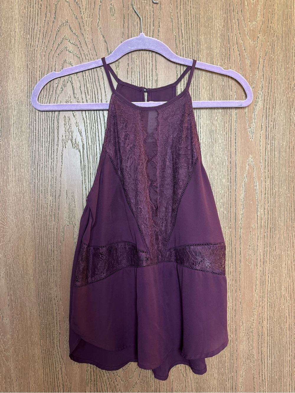 Astr High-Neck Lace Panel Plum Tank Top